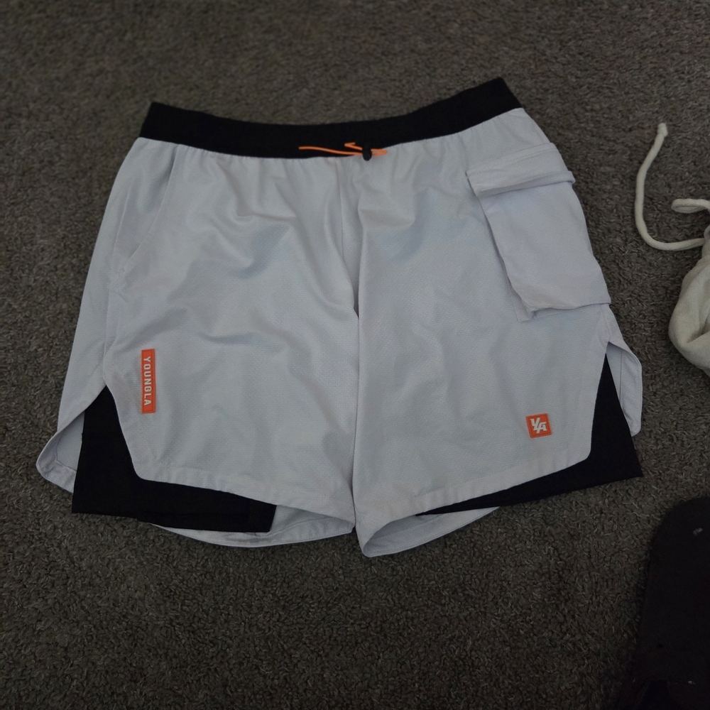 YoungLA White and Black Athletic Shorts